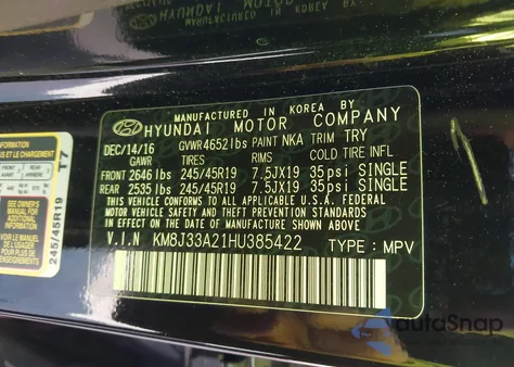 2017 Hyundai Tucson Sport from USA, damaged, VIN KM8J33A21HU385422